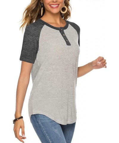 Women's Raglan Round Neck Summer Tops Ladies Basic Button Henley Shirt Boyfriend Style Blouse A-dark Gray Sleeve+gray $12.90 ...