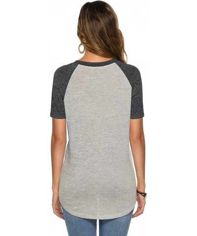 Women's Raglan Round Neck Summer Tops Ladies Basic Button Henley Shirt Boyfriend Style Blouse A-dark Gray Sleeve+gray $12.90 ...