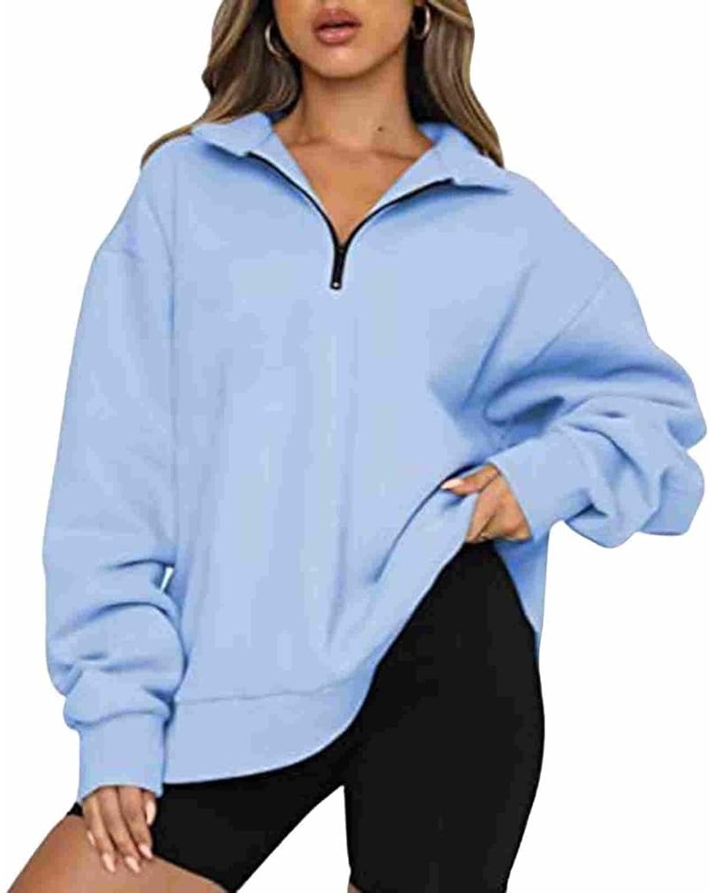 Long Sleeve Shirts for Women Fall Casual Solid Color Pullover Sweatshirts Fashion Comfy Outdoor Loose Fit Tshirt Z-light Blue...