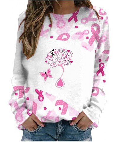 Women's Breast Cancer Awareness Shirts Pink Ribbon Sweatshirt Long Sleeve Tops in October We Wear Pink T-Shirt Pink-tree $6.8...