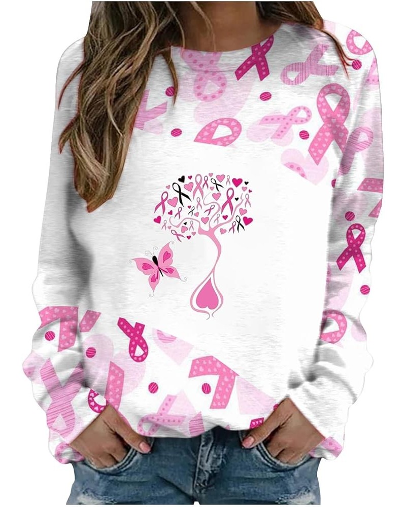 Women's Breast Cancer Awareness Shirts Pink Ribbon Sweatshirt Long Sleeve Tops in October We Wear Pink T-Shirt Pink-tree $6.8...