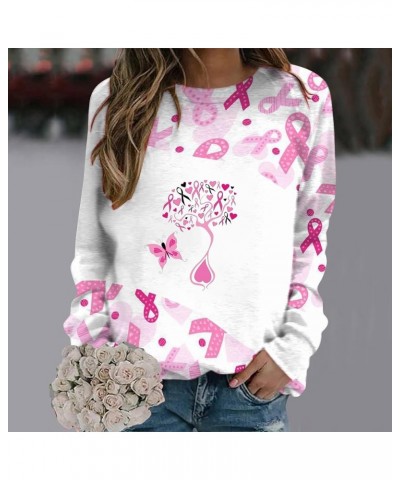 Women's Breast Cancer Awareness Shirts Pink Ribbon Sweatshirt Long Sleeve Tops in October We Wear Pink T-Shirt Pink-tree $6.8...