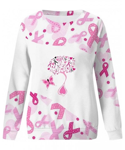 Women's Breast Cancer Awareness Shirts Pink Ribbon Sweatshirt Long Sleeve Tops in October We Wear Pink T-Shirt Pink-tree $6.8...