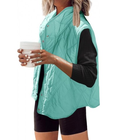 Womens Quilted Vest Oversized Puffer Vest Lightweight Puffy Outerwear with Pockets Button Down Padded Gilet Light Turquoise $...