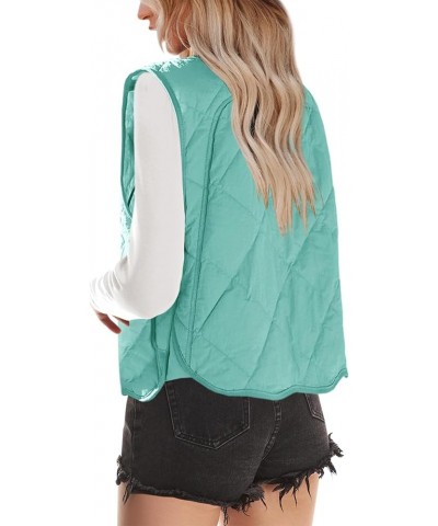 Womens Quilted Vest Oversized Puffer Vest Lightweight Puffy Outerwear with Pockets Button Down Padded Gilet Light Turquoise $...