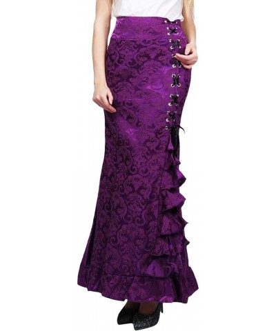 Women's Gothic Vintage Victorian Steampunk Lace-Up Tiered Ruffled Fishtail Mermaid Maxi Skirt Purple $12.00 Others