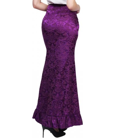 Women's Gothic Vintage Victorian Steampunk Lace-Up Tiered Ruffled Fishtail Mermaid Maxi Skirt Purple $12.00 Others