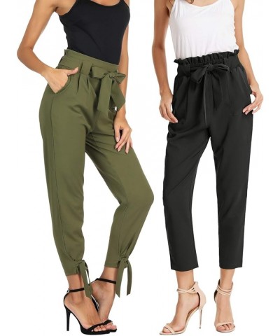 Womens Casual High Waist Pencil Pants with Bow-Knot Pockets for Work 2pc Pack- 1011 Black+0903 Army Green $13.99 Pants