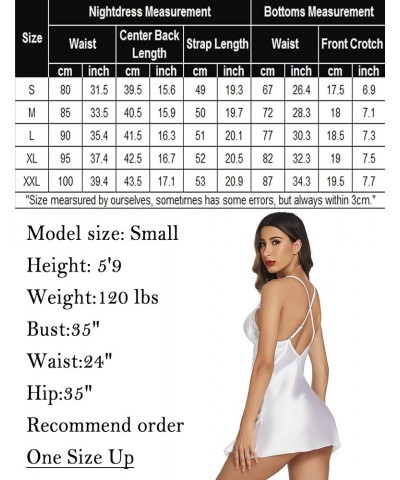 Women Lingerie Satin Lace Chemise Nightgown V Neck Sexy Full Slips Sleepwear Dress A White $11.59 Lingerie