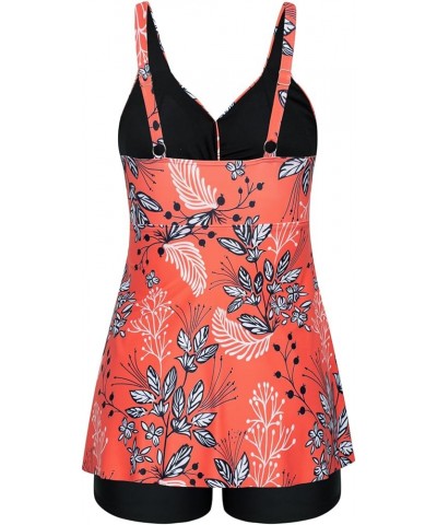 Women's Plus Size Tankini Swimsuits Twist Front Two Piece Bathing Suits with Shorts Orange White Leaves $20.24 Swimsuits