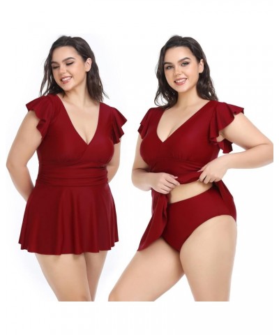 Women's One Piece Plus Size Swimsuits Tummy Control Swimwear with Boyshort Red $12.41 Swimsuits