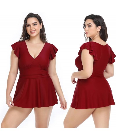 Women's One Piece Plus Size Swimsuits Tummy Control Swimwear with Boyshort Red $12.41 Swimsuits