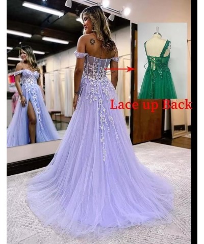 Off The Shoulder Tulle Prom Dress for Women Laces Appliques Sequin A Line Formal Dresses with Slit Grape $35.28 Dresses