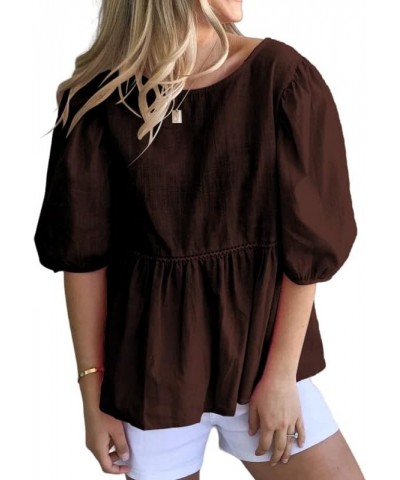 Womens Summer Peplum Tops Loose Casual Tunic 2023 Balloon Sleeve Blouses Crew Neck Cute Shirts Coffee $13.80 Tops