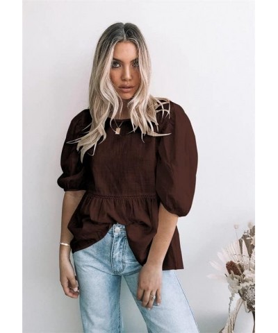 Womens Summer Peplum Tops Loose Casual Tunic 2023 Balloon Sleeve Blouses Crew Neck Cute Shirts Coffee $13.80 Tops