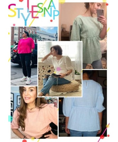 Womens Summer Peplum Tops Loose Casual Tunic 2023 Balloon Sleeve Blouses Crew Neck Cute Shirts Coffee $13.80 Tops