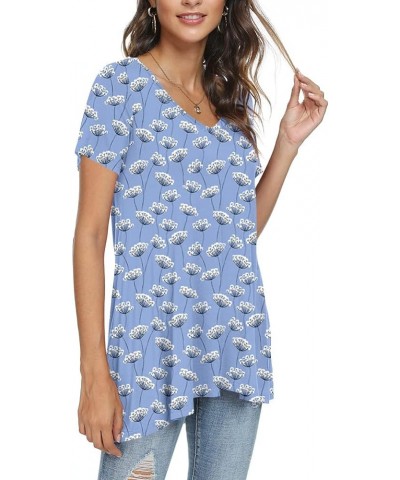 Women's Summer Casual Short Sleeve Tunic Tops to Wear with Leggings V-Neck T-Shirt Loose Blouse V-short Sleeve-blue Dandelion...