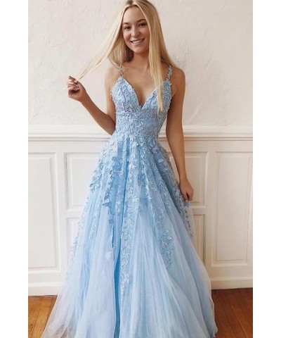 Lace Appliques Prom Dresses for Women Spaghetti Straps Tulle Ball Gown V Neck Wedding Formal Gowns Grape $47.70 Dresses