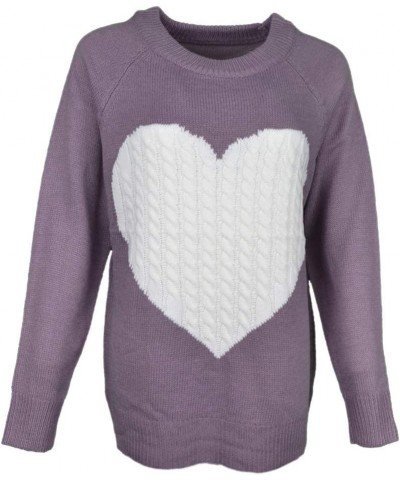 Women's Sweater Heart Knitted Pullover Sweaters Long Sleeve Crewneck Cute Sweaters Pink $20.51 Sweaters