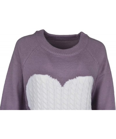 Women's Sweater Heart Knitted Pullover Sweaters Long Sleeve Crewneck Cute Sweaters Pink $20.51 Sweaters