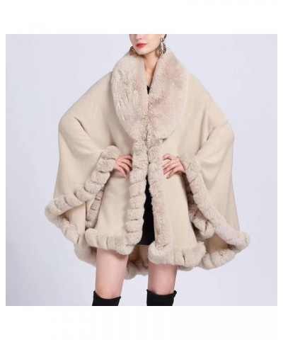 Womens Winter Poncho Cape with Faux Fur Trim & Fleece Lined Warm Plush Sherpa Fleece Cape Shawl Wearable Blanket Coat 1b-beig...