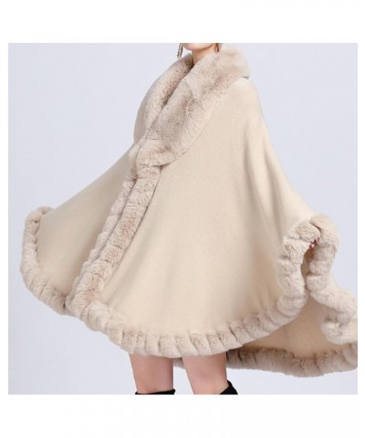 Womens Winter Poncho Cape with Faux Fur Trim & Fleece Lined Warm Plush Sherpa Fleece Cape Shawl Wearable Blanket Coat 1b-beig...