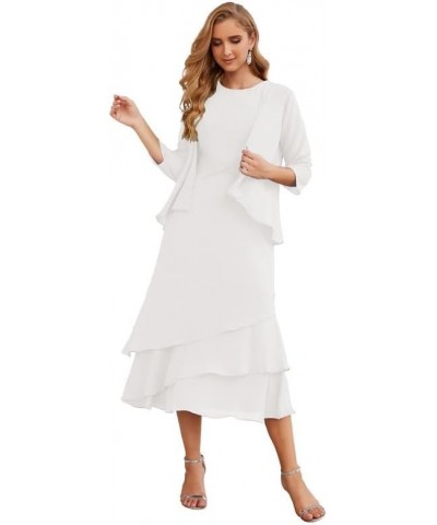 Mother of The Bride Dresses with Jacket 2 Piece Wedding Guest Dress Ruffles Scoop Mother of The Bride Dress Chiffon White $27...