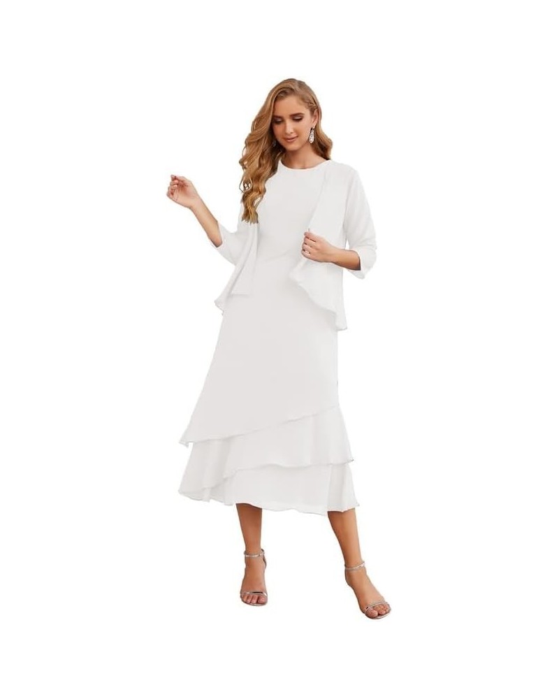 Mother of The Bride Dresses with Jacket 2 Piece Wedding Guest Dress Ruffles Scoop Mother of The Bride Dress Chiffon White $27...