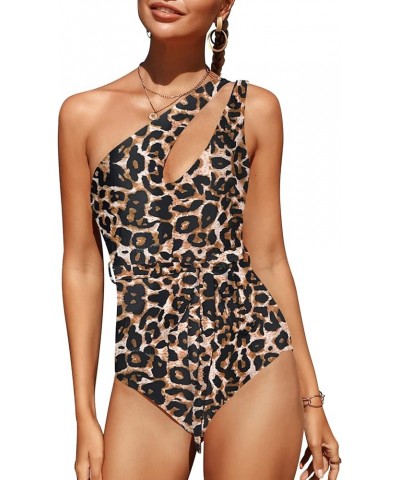 Women's One Shoulder One Piece Swimsuit Asymmetry Cheeky Monokini Cut Out Swimwear Slimming Bathing Suit Leopard $10.43 Swims...