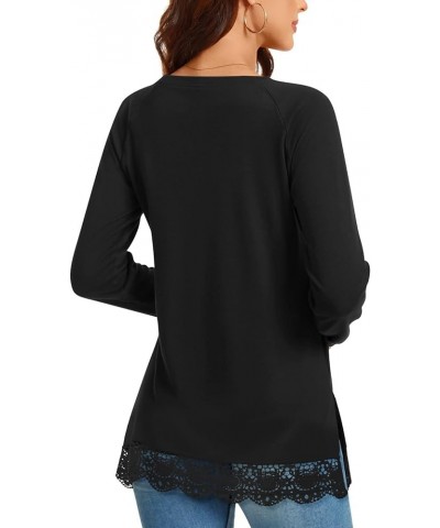 Women's Casual Long Sleeve Tops Lace Hem T-Shirt Side Split Tunic 01 Hb-black $13.24 Tops