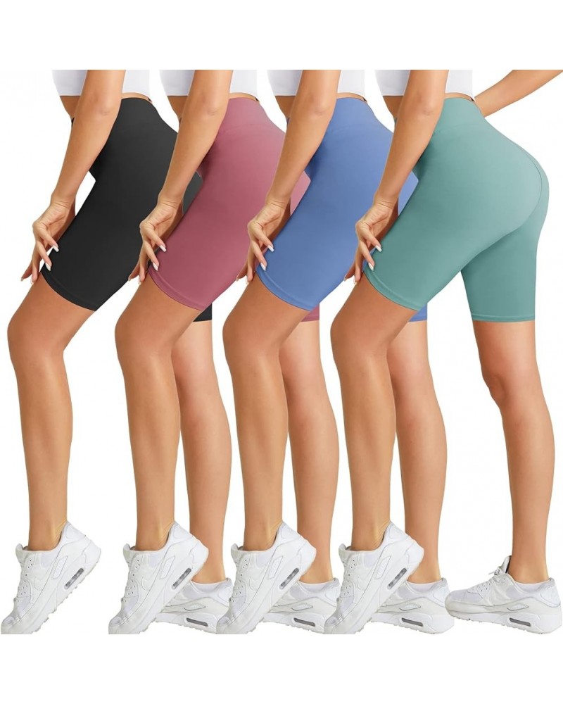 4 Pack Biker Shorts for Women-8" Workout Athletic Gym Sports Yoga Shorts Pants High Waist Cycling Shorts 4pack Black/Dark Pin...