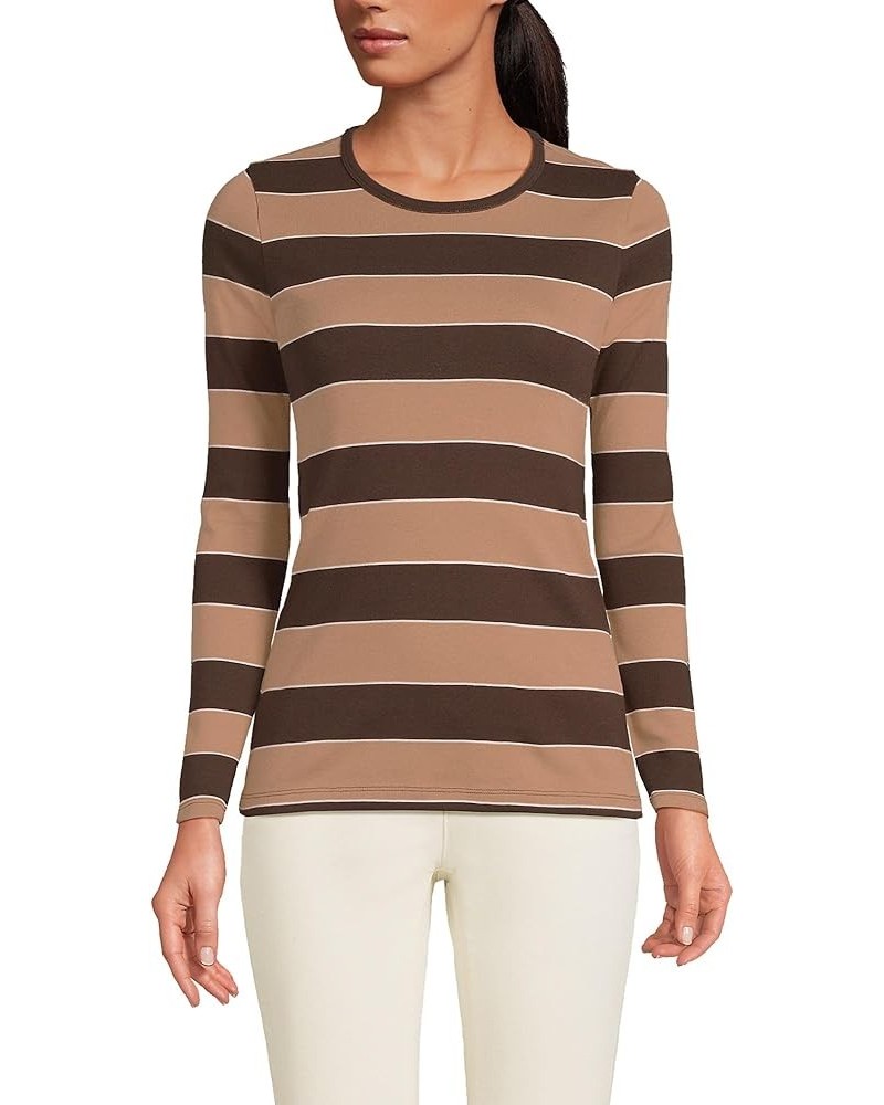 Women's Long Sleeve Crew Neck T-Shirt Rich Coffee Tri Rugby $15.06 T-Shirts