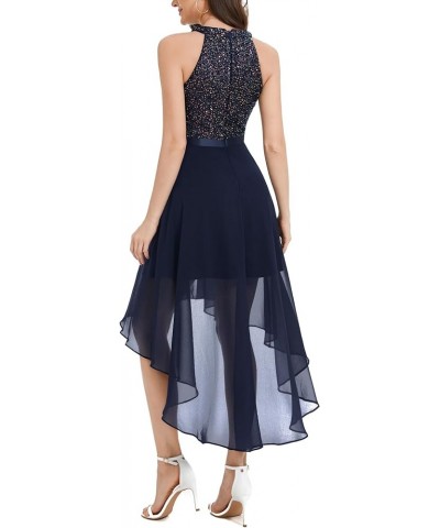 Women's Sequin Dress Halter Cocktail Party Prom Dress Hi-Lo Long Evening Party Dresses Navy $27.53 Dresses