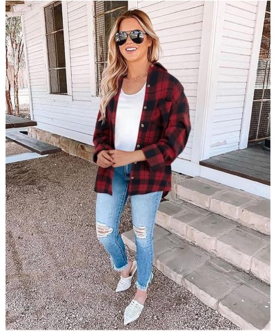 Womens Long Sleeve Button Down Shirt Casual Plaid Flannel Shirt Collared Blouse Tops Red $19.37 Blouses