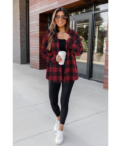 Womens Long Sleeve Button Down Shirt Casual Plaid Flannel Shirt Collared Blouse Tops Red $19.37 Blouses