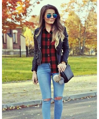 Womens Long Sleeve Button Down Shirt Casual Plaid Flannel Shirt Collared Blouse Tops Red $19.37 Blouses