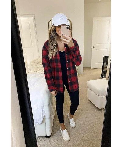 Womens Long Sleeve Button Down Shirt Casual Plaid Flannel Shirt Collared Blouse Tops Red $19.37 Blouses