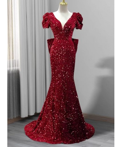 Sequins Prom Dresses Puffy Sleeves Mermaid Long Evening Gowns for Women 2023 Brown $45.60 Dresses