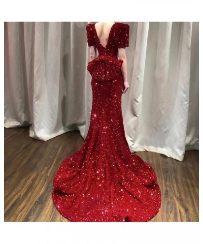 Sequins Prom Dresses Puffy Sleeves Mermaid Long Evening Gowns for Women 2023 Brown $45.60 Dresses