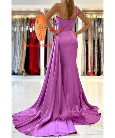 Women's One Shoulder Bridesmaid Dresses Long with Slit Pleats Satin Mermaid Formal Wedding Party Gowns Silver $33.79 Dresses