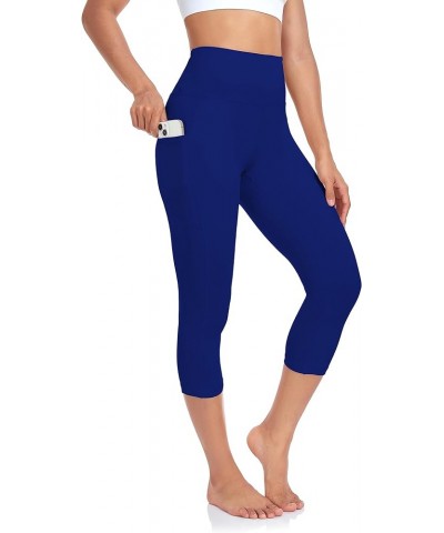 High Waisted Workout Capri with Pockets | Breathable Yoga Pants | Athletic Women Capri Leggings for Tummy Control Royal Blue ...