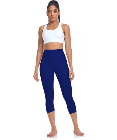 High Waisted Workout Capri with Pockets | Breathable Yoga Pants | Athletic Women Capri Leggings for Tummy Control Royal Blue ...