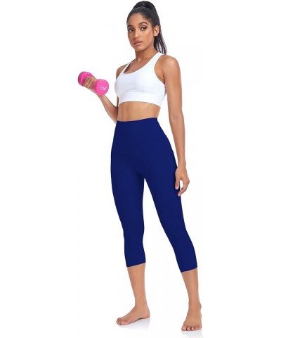 High Waisted Workout Capri with Pockets | Breathable Yoga Pants | Athletic Women Capri Leggings for Tummy Control Royal Blue ...