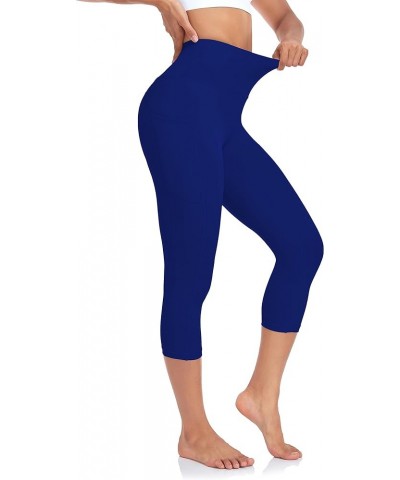 High Waisted Workout Capri with Pockets | Breathable Yoga Pants | Athletic Women Capri Leggings for Tummy Control Royal Blue ...