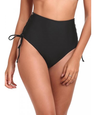 Women's High Waisted Reversible Bikini Bottom Black+purple Leopard $11.43 Swimsuits