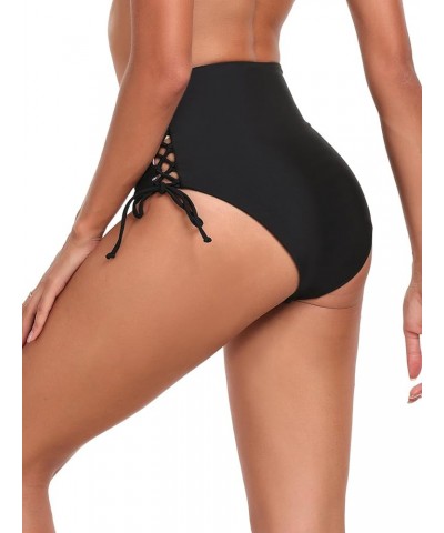 Women's High Waisted Reversible Bikini Bottom Black+purple Leopard $11.43 Swimsuits