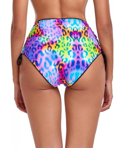 Women's High Waisted Reversible Bikini Bottom Black+purple Leopard $11.43 Swimsuits