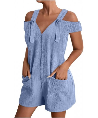 Rompers for Women Summer Short Jumpsuits Casual Sleeveless Tie Knot Strap Jumpsuit One Piece Overalls with Pockets 04-blue $1...