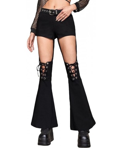 Women's Cut Out High Waisted Flare Elastic Waist Party Leggings Night Out Pants Lace Up Black $18.62 Leggings