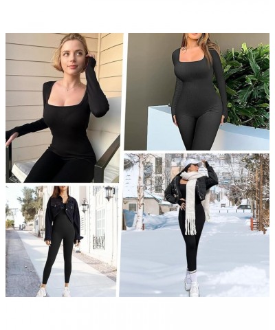 Womens Ribbed Jumpsuit with Tummy Control Long Sleeve Unitard Casual Yoga Rompers High Waisted One Piece Workout Bodycon Beig...